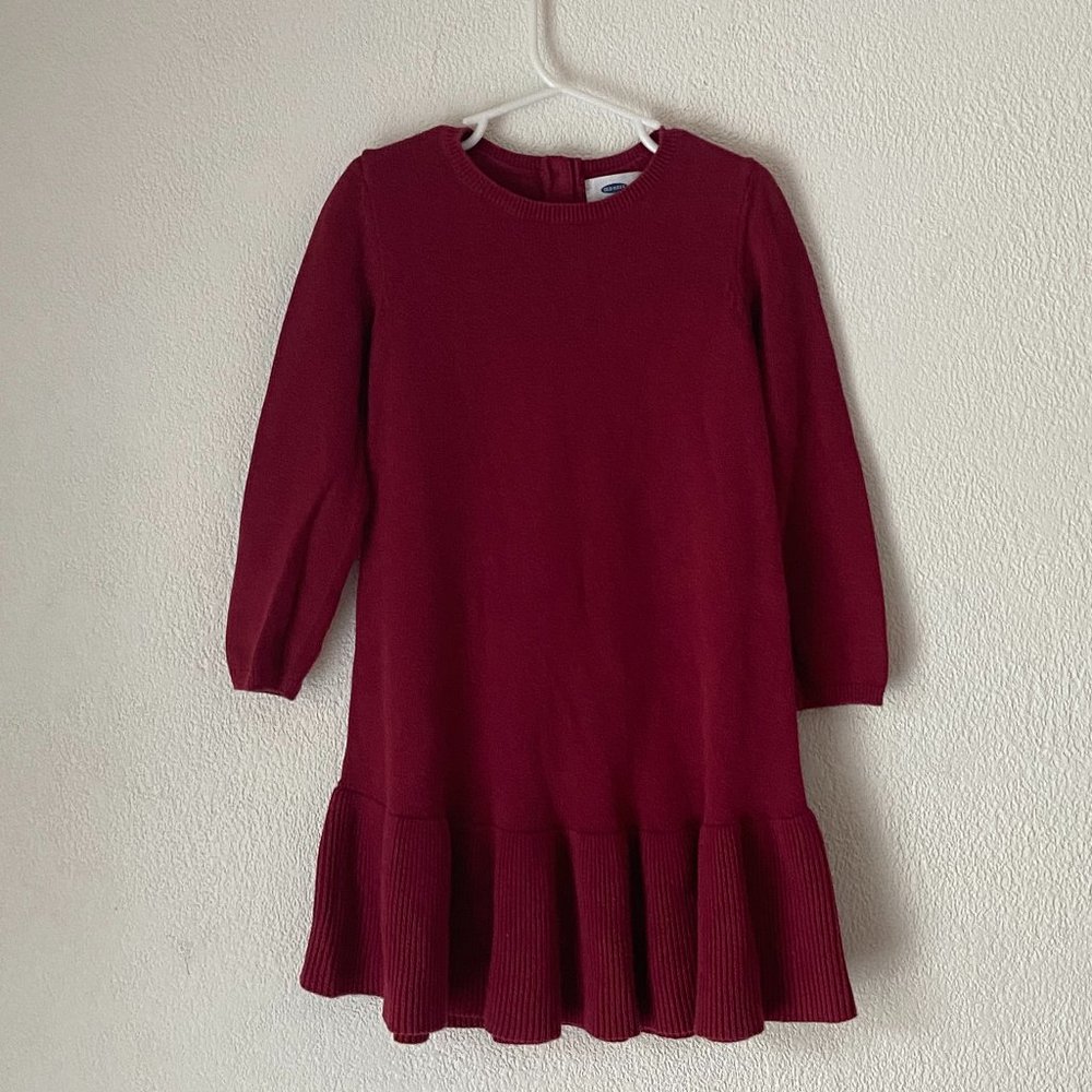 Girls Old Navy Dark Red Long-Sleeve Dress 100% Cotton Size 5T
